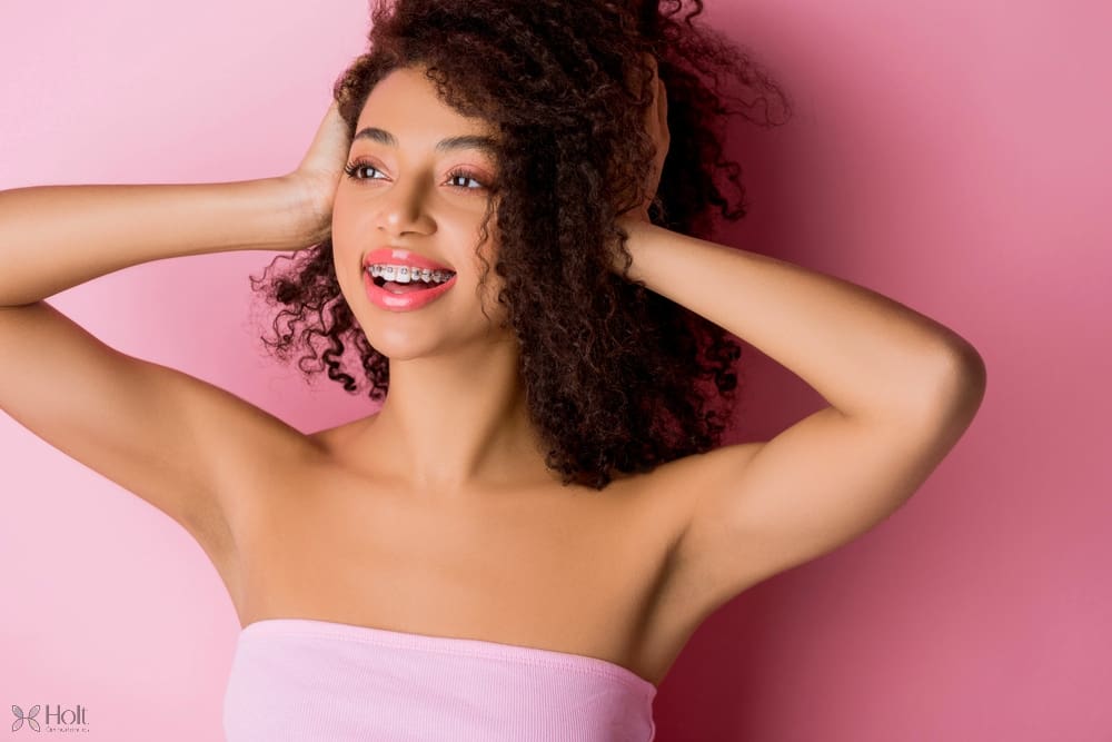 beautiful girl metal braces pink - How to Get Braces Glue Off Teeth in Twinsburg, OH